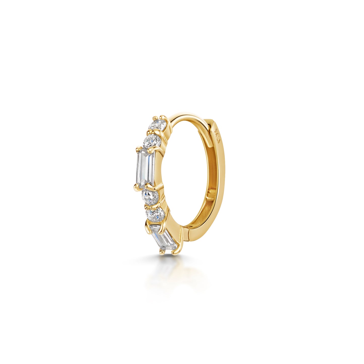 9k solid yellow gold art deco baguette cut huggie earring