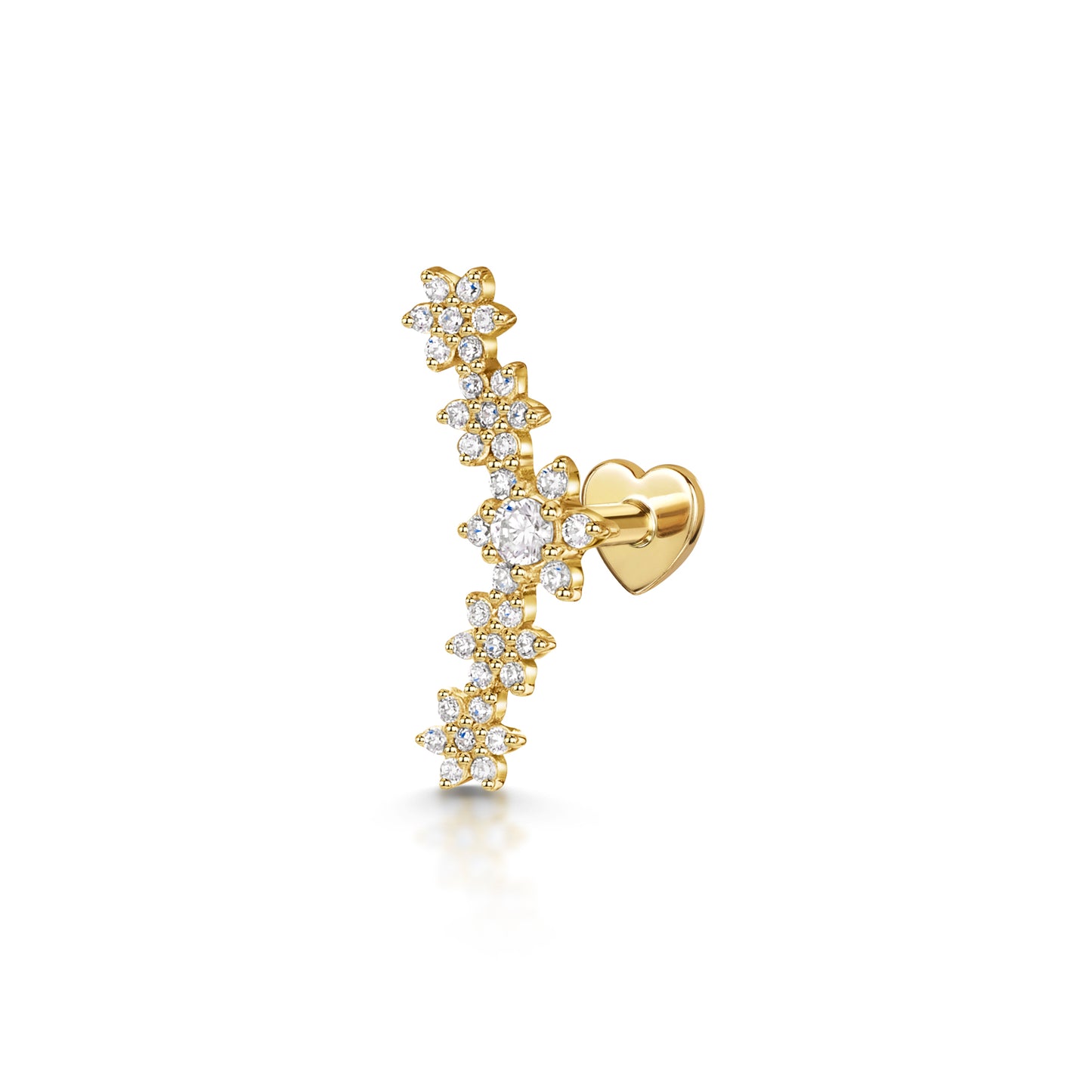 9k solid yellow gold flower crown flat back labret climber stud earring 6mm
