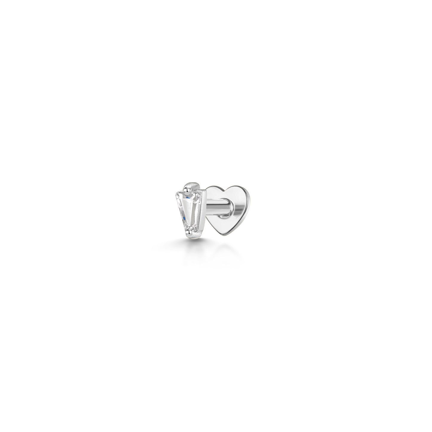 9k solid white gold tiny fan crystal flat back labret stud earring 6mm
