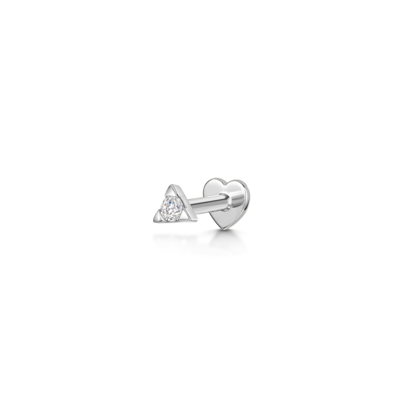 9k solid white gold tiny triangle Celeste crystal flat back labret stud earring 6mm