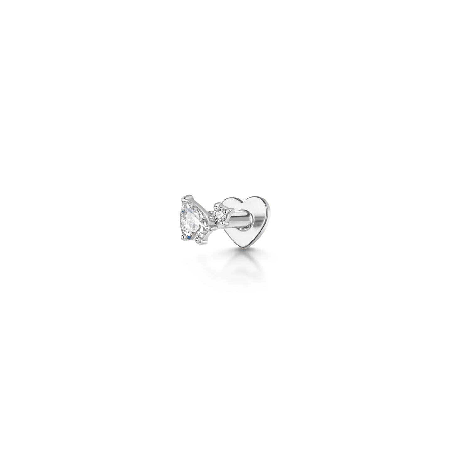 9k solid white gold tiny Cassia pear and round crystal flat back labret stud earring 6mm