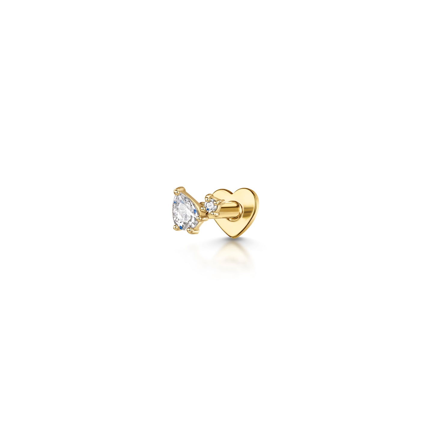 9k solid yellow gold tiny Cassia pear and round crystal flat back labret stud earring 6mm