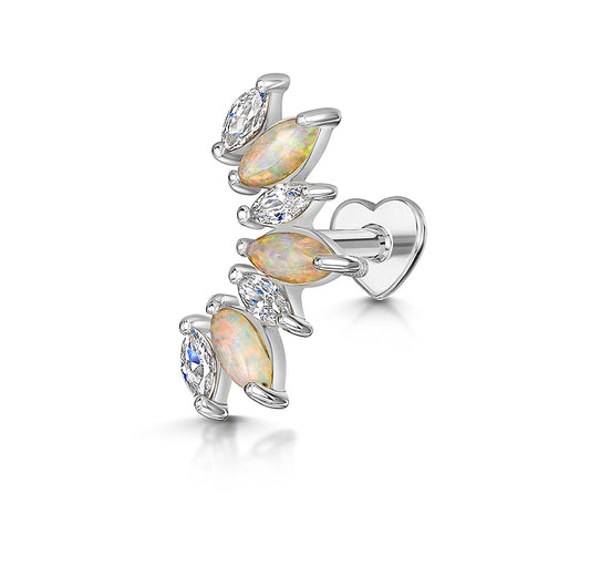 astrid miyu 14k solid white gold opal marquise Titania's Crown flat back labret stud earring 8mm Cartilage Studs Laura Bond