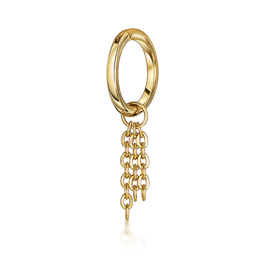astrid miyu 9k solid yellow gold 6mm 18g clicker hoop earring with Sunlight floating chain charm Huggies and Hoops Laura Bond