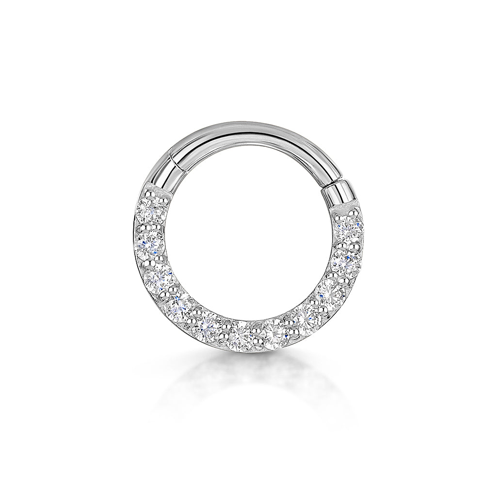 astrid miyu 9k solid white gold 8mm 16g simple crystal hoop for daith or septum Huggies and Hoops Laura Bond