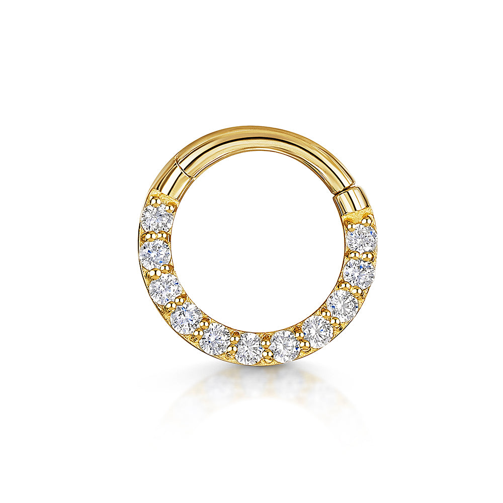 astrid miyu 9k solid yellow gold 8mm 16g simple crystal hoop for daith or septum Huggies and Hoops Laura Bond