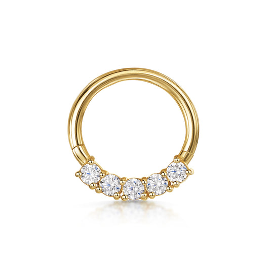 astrid miyu 14k solid yellow gold 9mm Estelle crystal pavé hoop for daith or septum Huggies and Hoops Laura Bond
