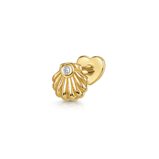 astrid miyu 14k solid yellow gold Clam Shell flat back labret stud earring Cartilage Studs Laura Bond