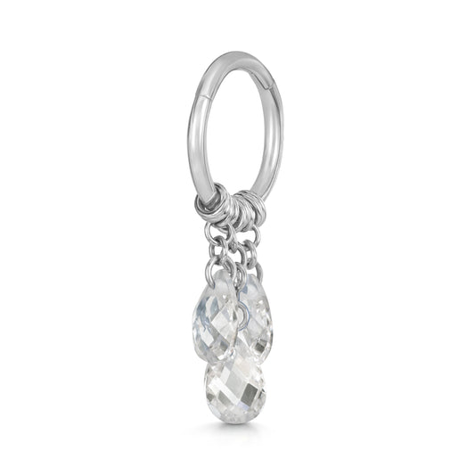 astrid miyu 9k solid white gold Pure Shores 3 crystal charm clicker hoop earring 8mm Huggies and Hoops Laura Bond