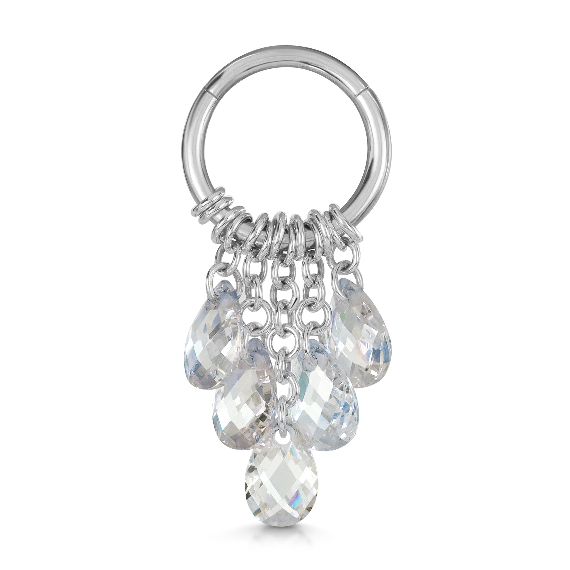 astrid miyu 9k solid white gold Pure Shores 5 crystal charm clicker hoop earring 8mm Huggies and Hoops Laura Bond