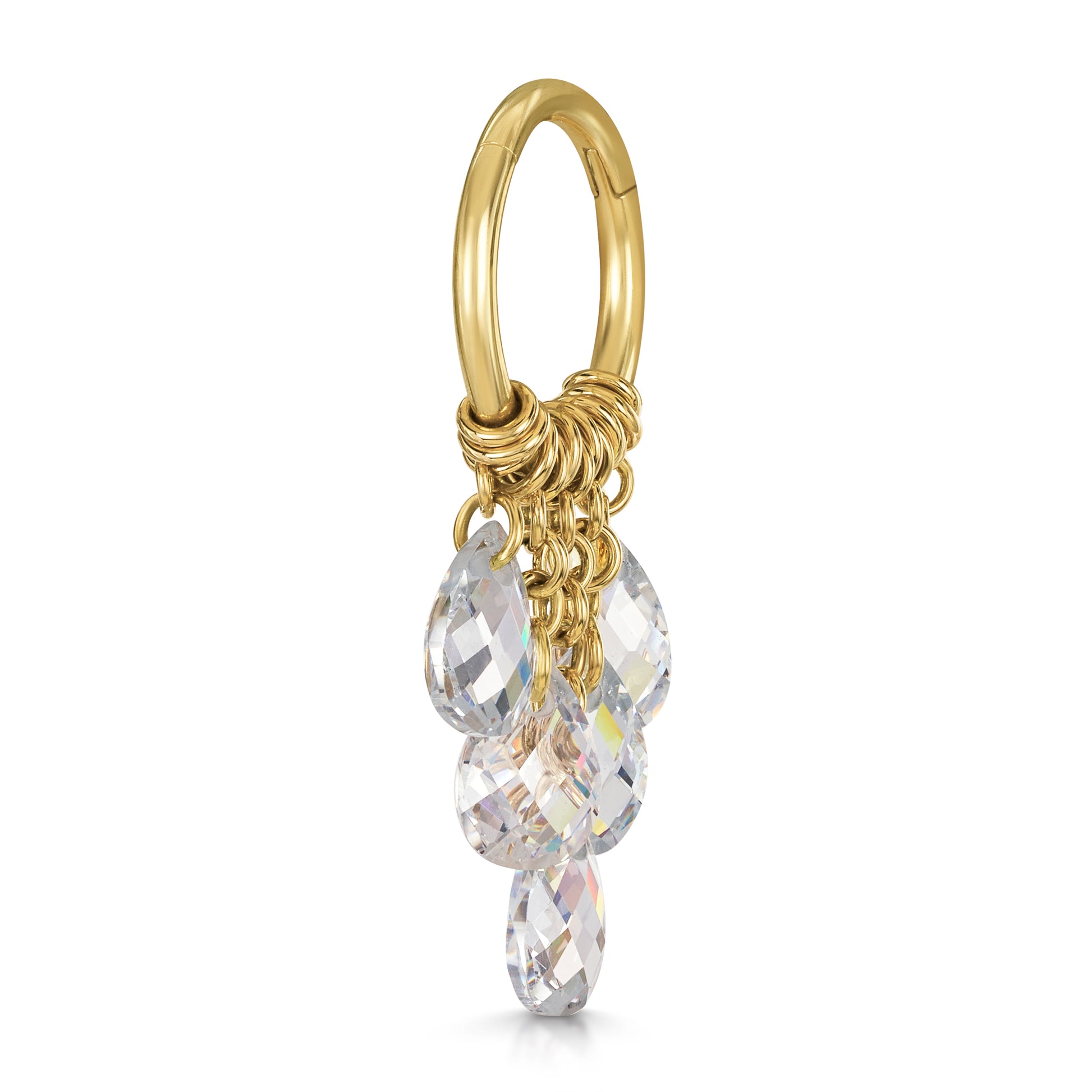 astrid miyu 9k solid yellow gold Pure Shores 5 crystal charm clicker hoop earring 8mm Huggies and Hoops Laura Bond