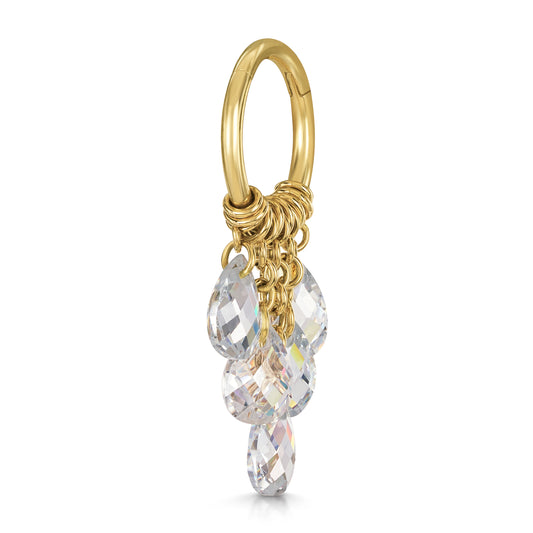 astrid miyu 9k solid yellow gold Pure Shores 5 crystal charm clicker hoop earring 8mm Huggies and Hoops Laura Bond