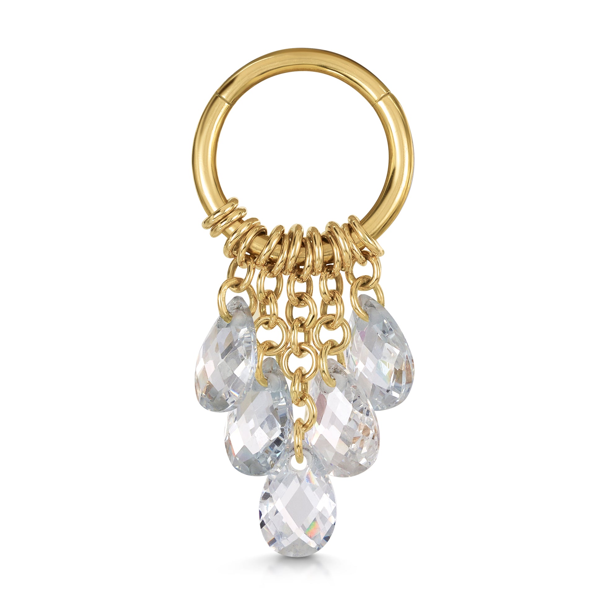 astrid miyu 9k solid yellow gold Pure Shores 5 crystal charm clicker hoop earring 8mm Huggies and Hoops Laura Bond