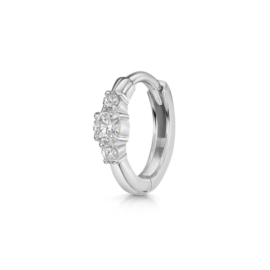 astrid miyu 9k solid white gold dainty three stone 8mm huggie hoop earring Huggies and Hoops Laura Bond