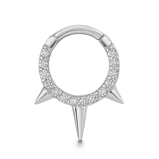 astrid miyu 9k solid white gold crystal triple spike clicker hoop earring for daith or septum 8mm Huggies and Hoops Laura Bond