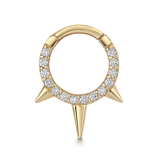 astrid miyu 9k solid yellow gold crystal triple spike clicker hoop earring for daith or septum 8mm Huggies and Hoops Laura Bond