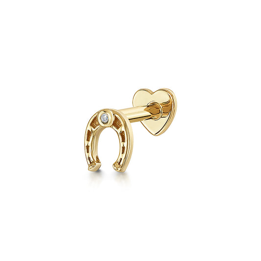 astrid miyu 14k solid yellow gold Lucky horseshoe flat back labret stud earring Cartilage Studs Laura Bond