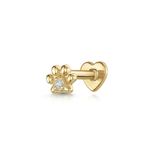 astrid miyu 14k solid yellow gold Animal Pawprint flat back labret stud earring Cartilage Studs Laura Bond