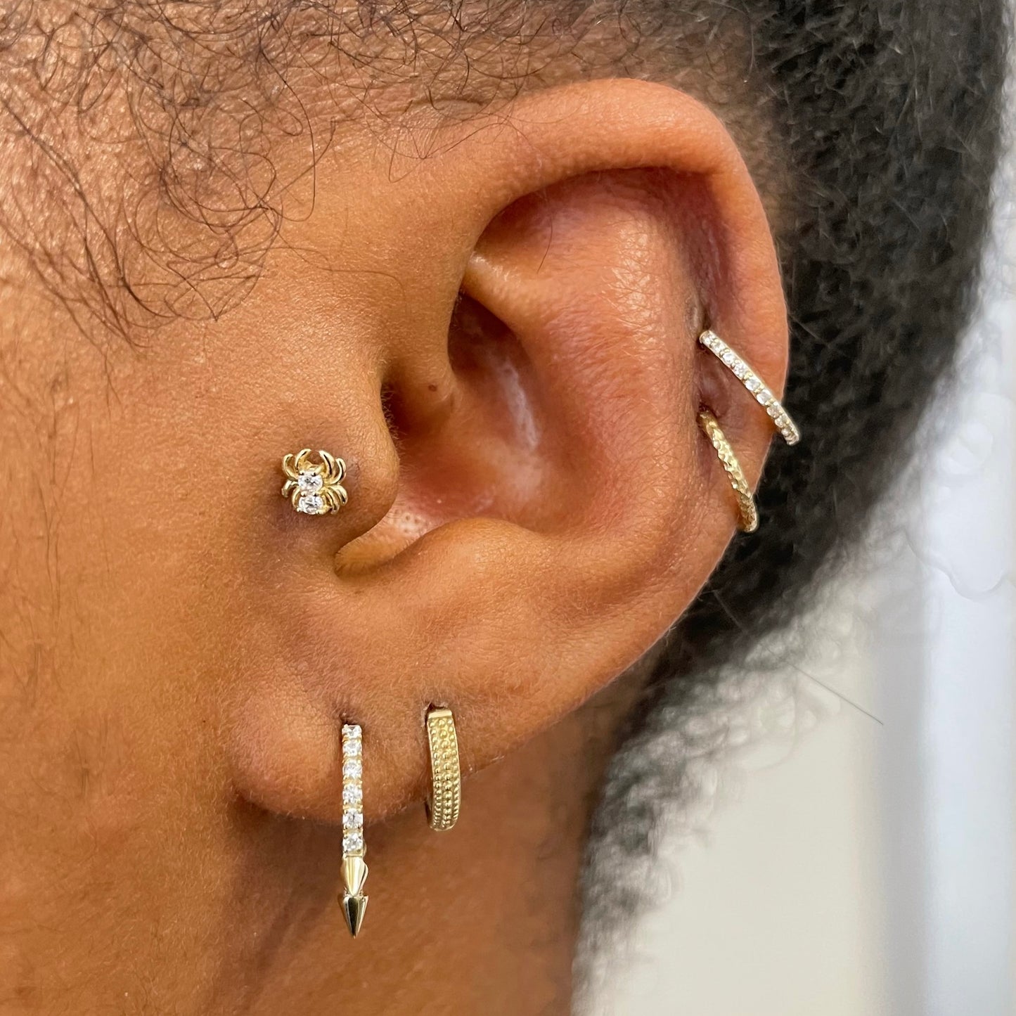 9k solid yellow gold bobble huggie earring