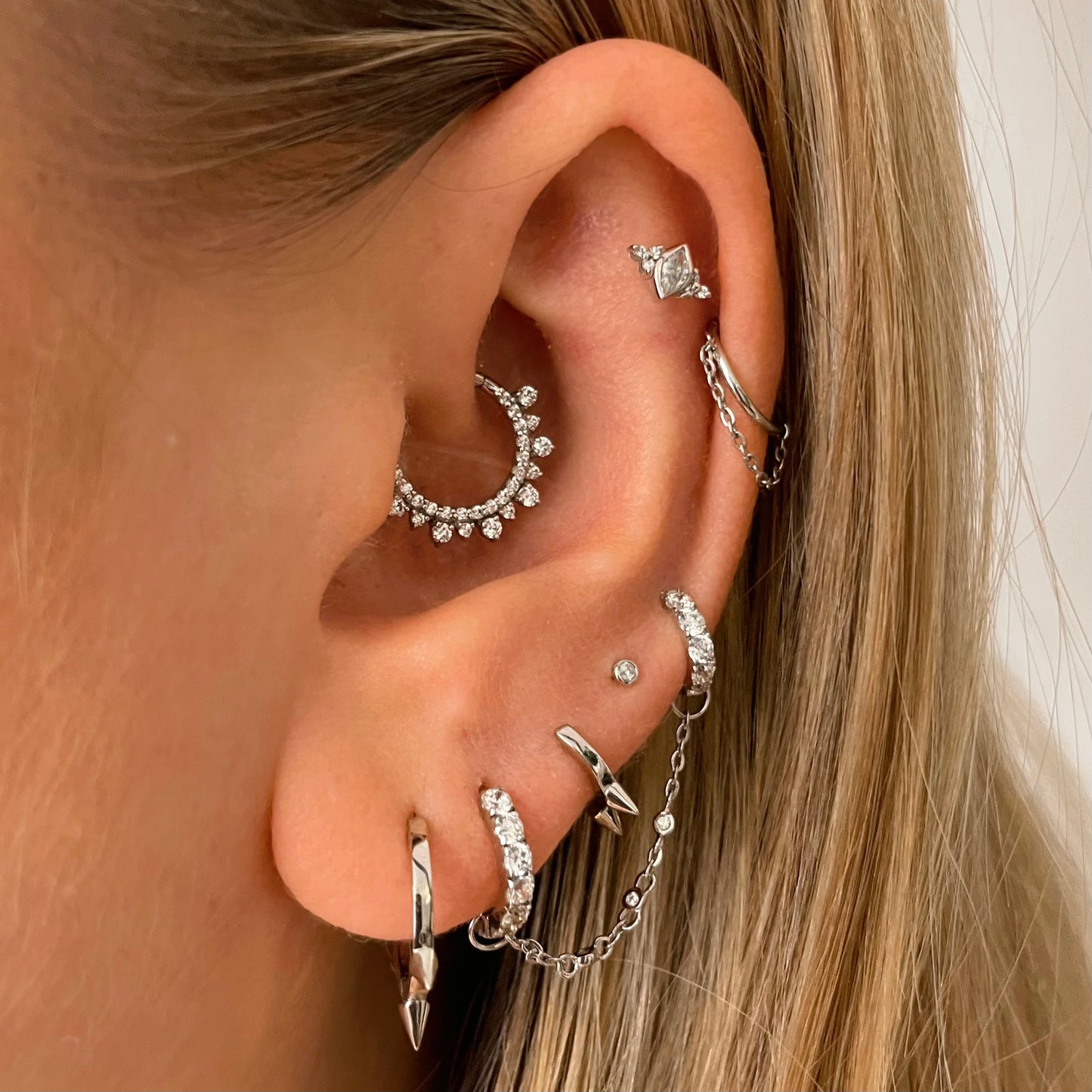9k solid white gold triple crystal chain charm