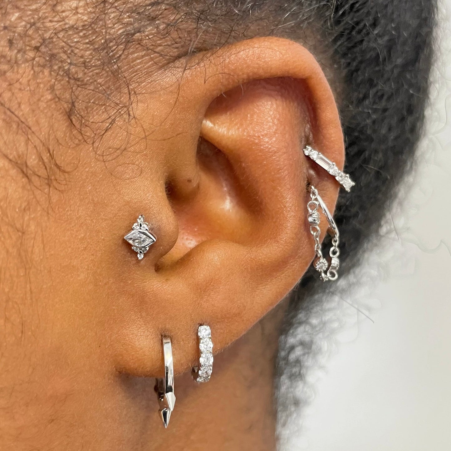 9k solid white gold chain charm clicker hoop earring