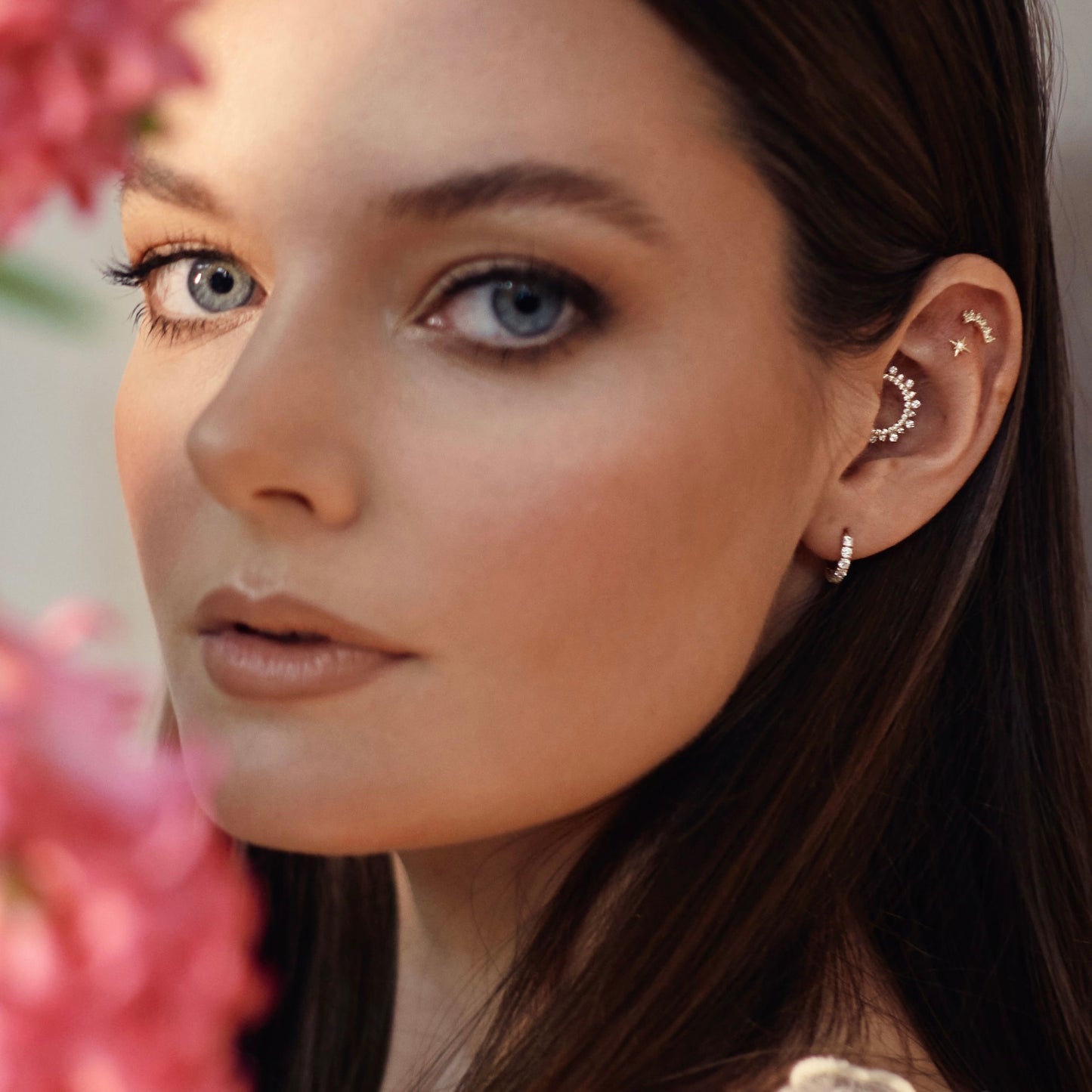 9k solid yellow gold Dahlia clicker hoop for daith or septum