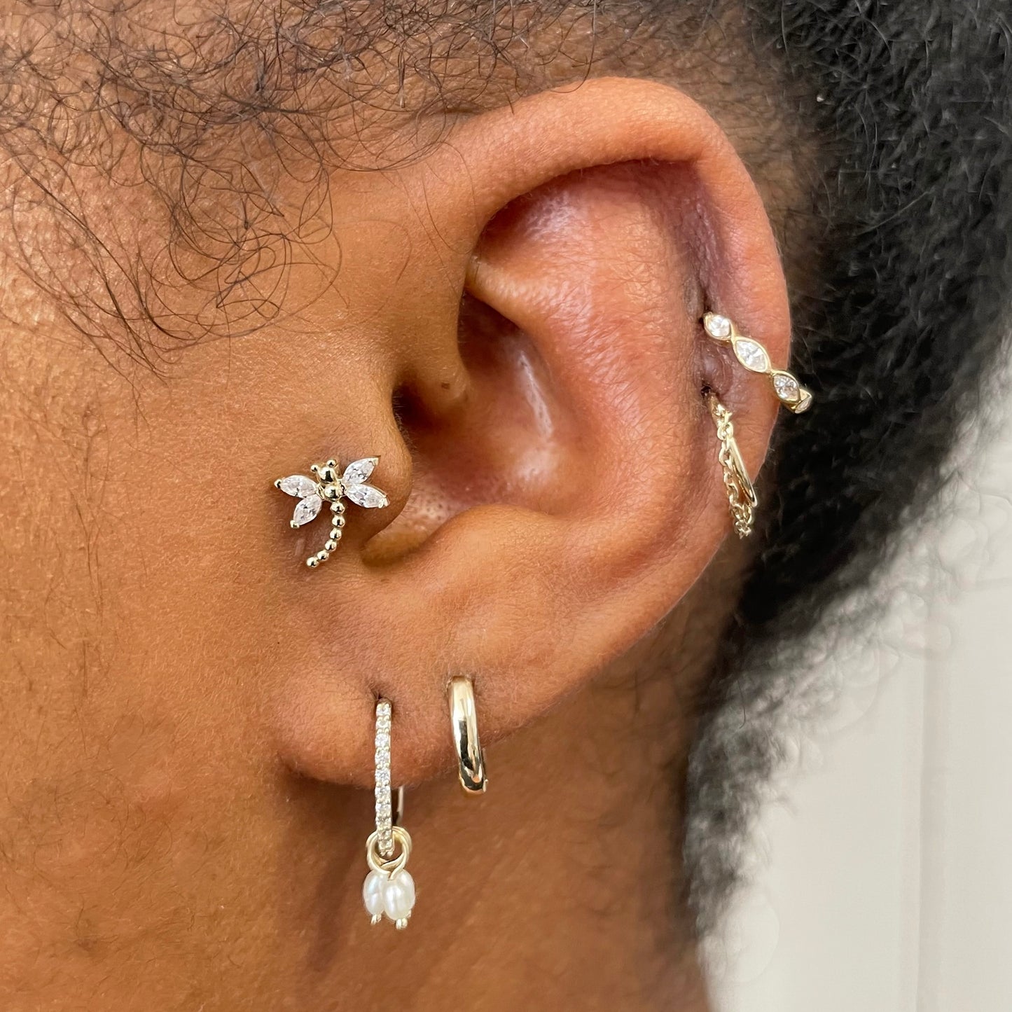 9k solid yellow gold 8mm 16g marquise crystal clicker hoop earring Huggies and Hoops Laura Bond Maria Tash astrid miyu