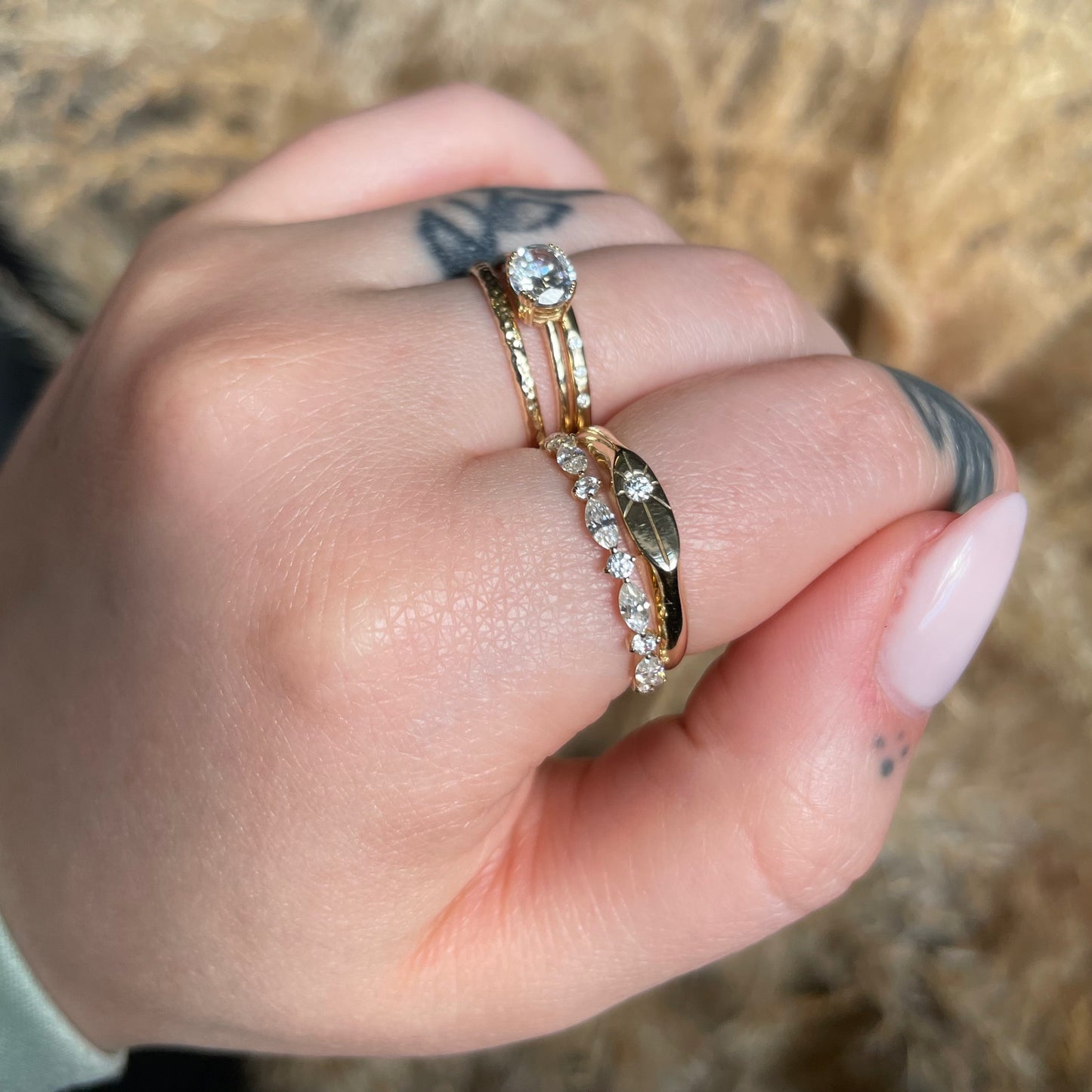 9k solid yellow gold moissanite sunrise signet ring