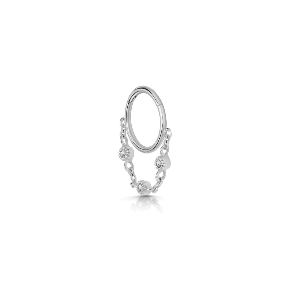 9k solid white gold chain charm clicker hoop earring