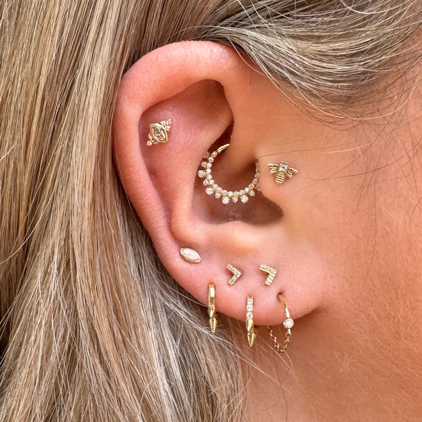 9k solid yellow gold Dahlia clicker hoop for daith or septum