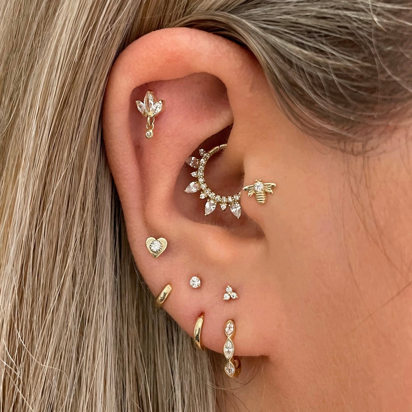 9k solid yellow gold 8mm 16g marquise crystal clicker hoop earring Huggies and Hoops Laura Bond Maria Tash astrid miyu