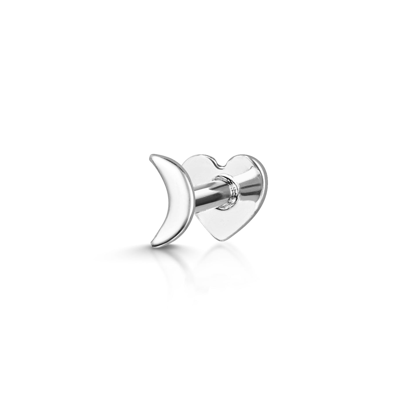 14k solid white gold tiny moon flat back labret stud earring 8mm Cartilage Studs Laura Bond Maria Tash