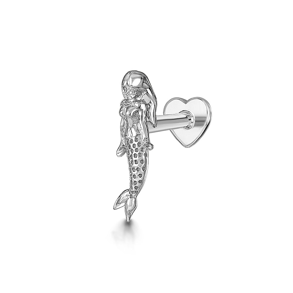 astrid miyu 14k solid white gold mermaid flat back labret stud earring 8mm (left) Cartilage Studs Laura Bond