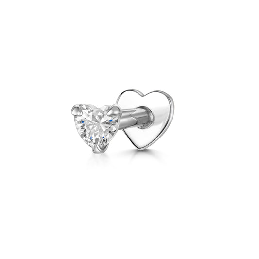 astrid miyu 14k solid white gold crystal heart flat back labret stud earring Cartilage Studs Laura Bond