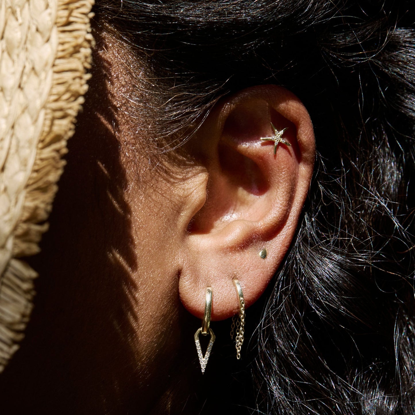 astrid miyu 14k solid yellow gold Starfish flat back labret stud earring Cartilage Studs Laura Bond