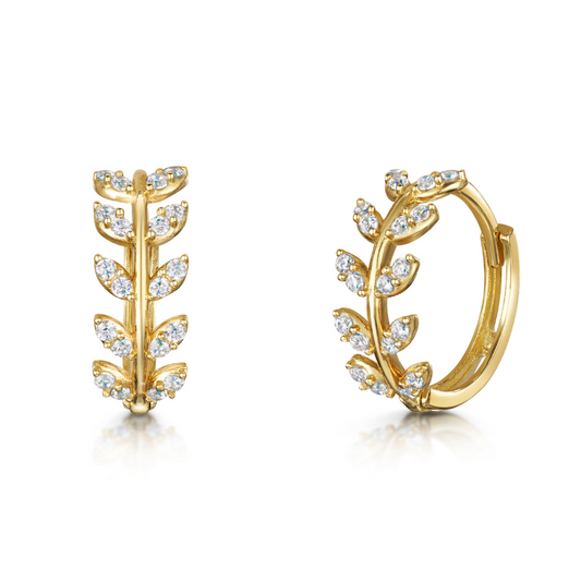 astrid miyu 9k solid yellow gold Aphrodite vine leaf huggie earring pair Earring Pairs Laura Bond