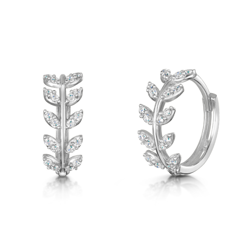astrid miyu 9k solid white gold Aphrodite vine leaf huggie earring pair Earring Pairs Laura Bond