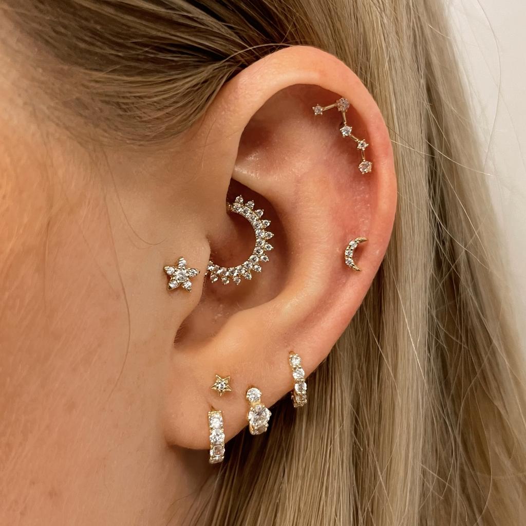 9k solid yellow gold crystal star flat back labret stud earring- LAURA BOND jewellery