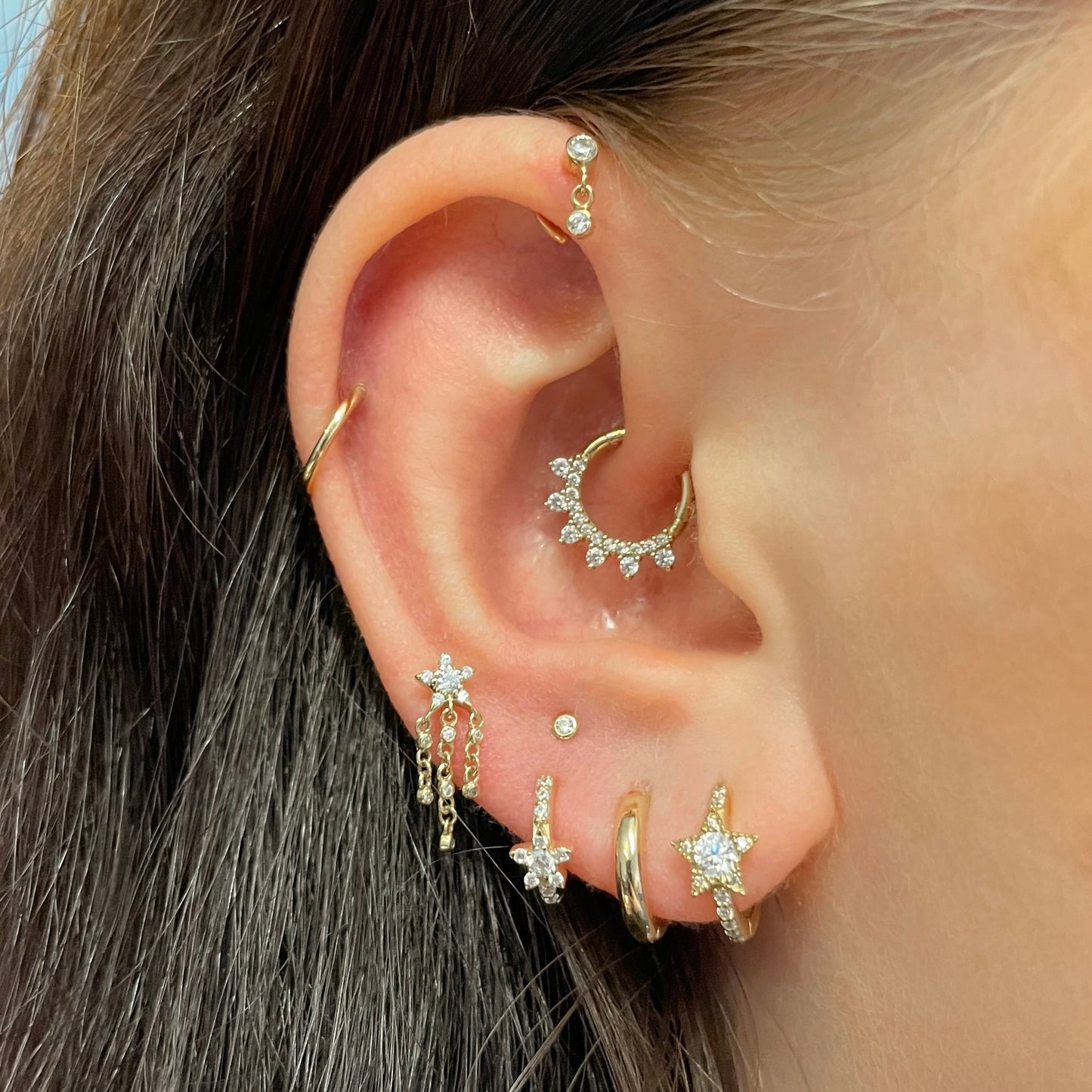 astrid miyu 14k solid yellow gold shooting star flat back labret stud earring 8mm Cartilage Studs Laura Bond