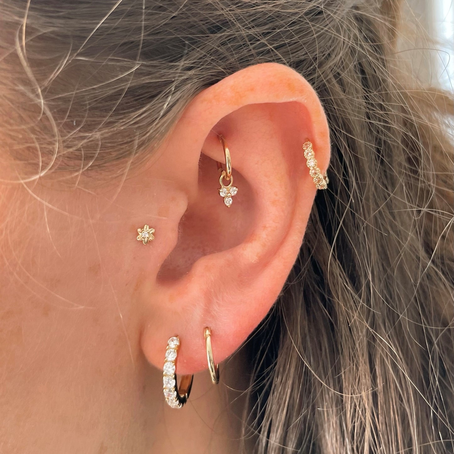 astrid miyu 9k solid yellow gold 6mm 18g clicker hoop earring with crystal trio charm Huggies and Hoops Laura Bond