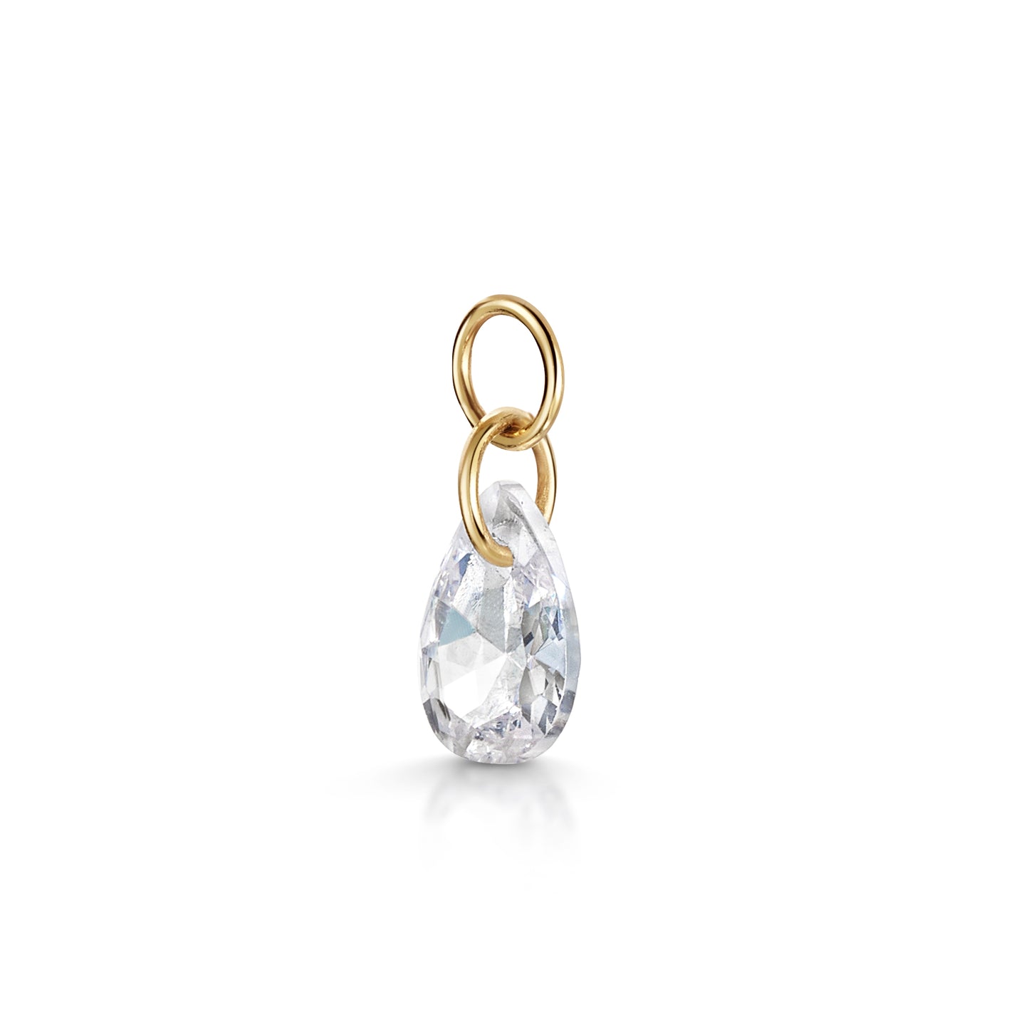 9k solid yellow gold floating tear drop crystal charm