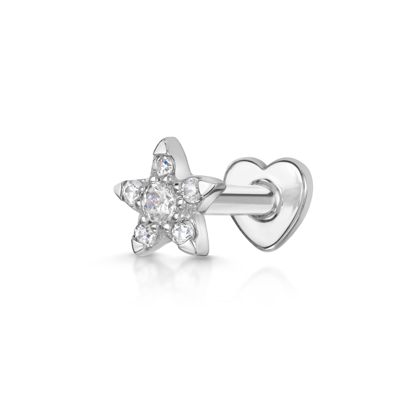 9k solid white gold star flat back labret stud - LAURA BOND jewellery