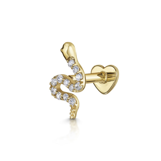 astrid miyu 14k solid yellow gold sparkly snake flat back labret stud earring 8mm Cartilage Studs Laura Bond
