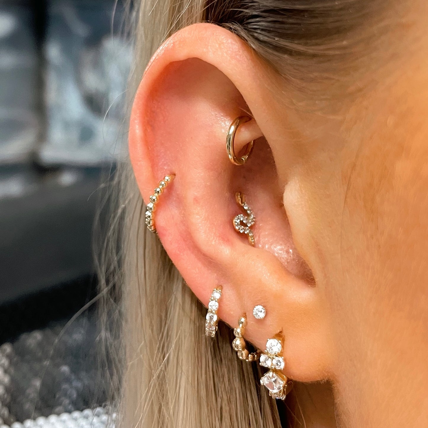 astrid miyu 14k solid yellow gold sparkly snake flat back labret stud earring 8mm Cartilage Studs Laura Bond