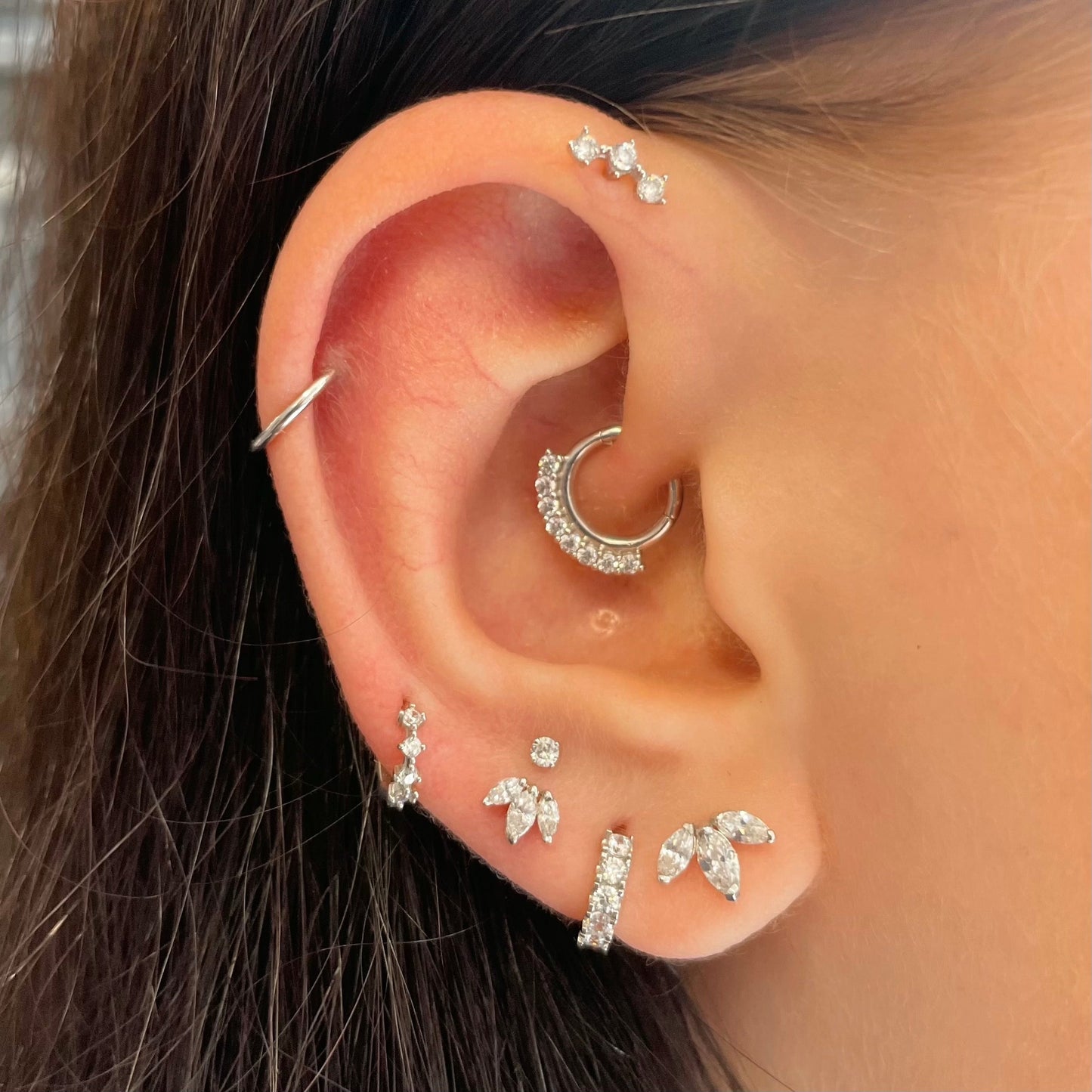 astrid miyu 9k solid white gold trinity crystal flat back labret stud earring 6mm Cartilage Studs Laura Bond