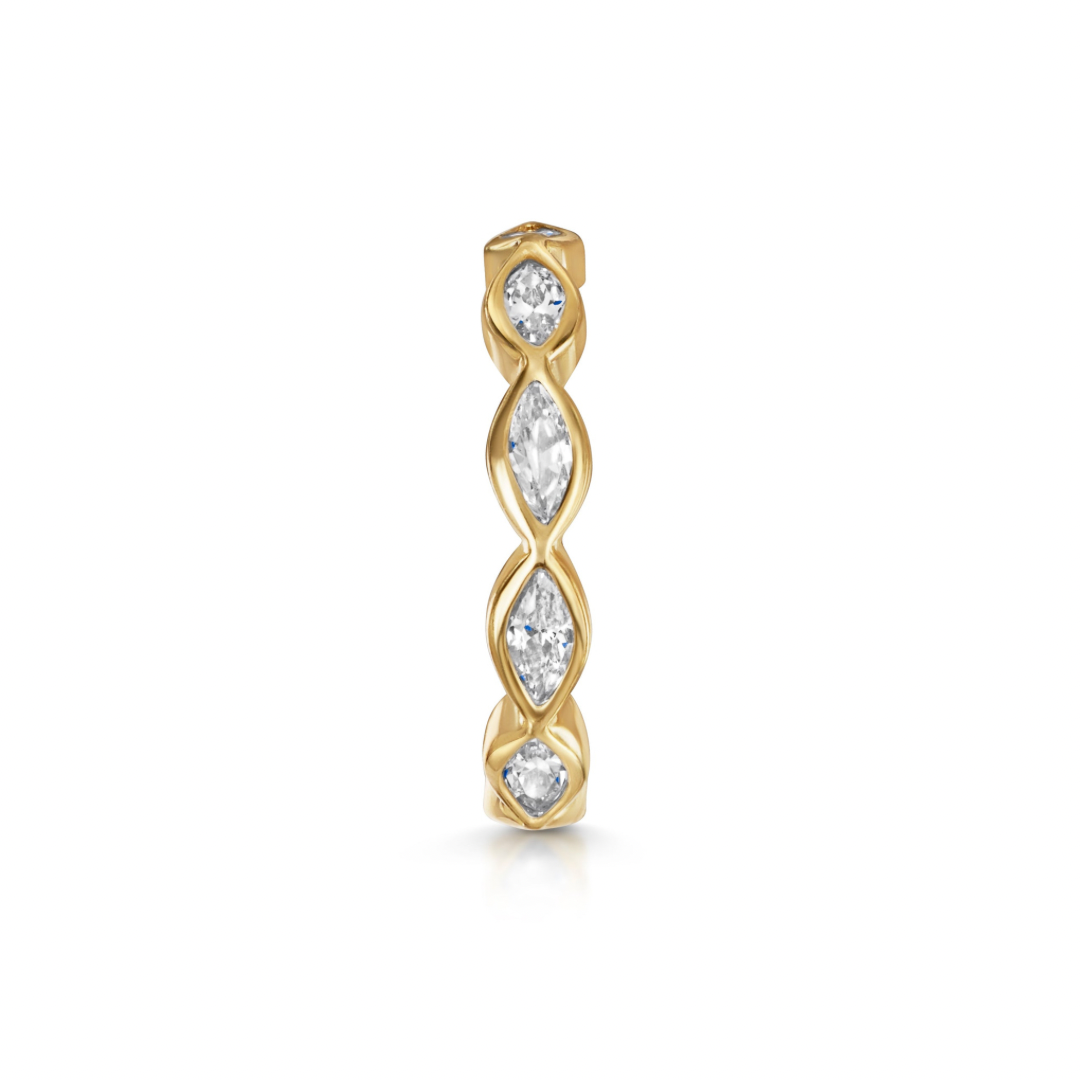 9k solid yellow gold 10mm marquise crystal clicker hoop earring