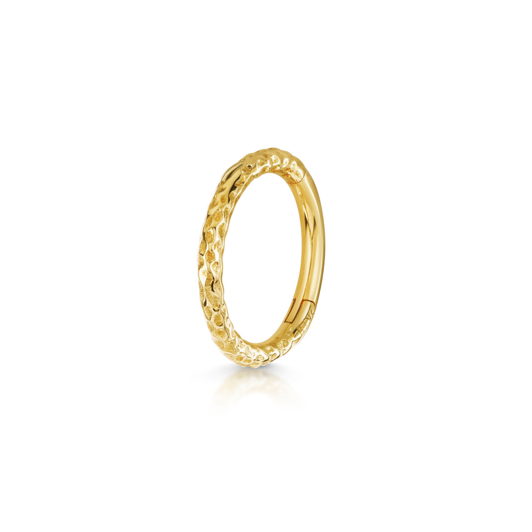 astrid miyu 9k solid yellow gold 8mm 18g hammered texture clicker hoop earring Huggies and Hoops Laura Bond