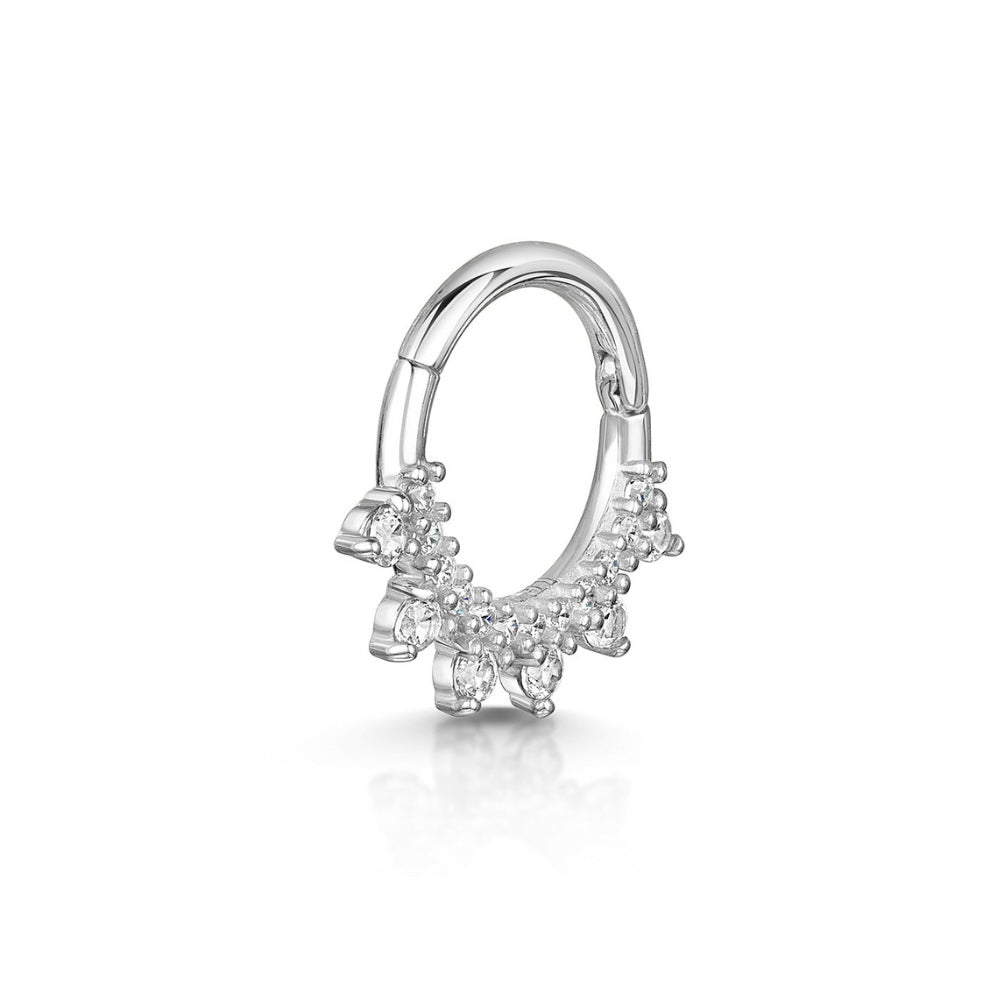 astrid miyu 9k solid white gold 8mm 16g white crystal pavé hoop for daith or septum Huggies and Hoops Laura Bond