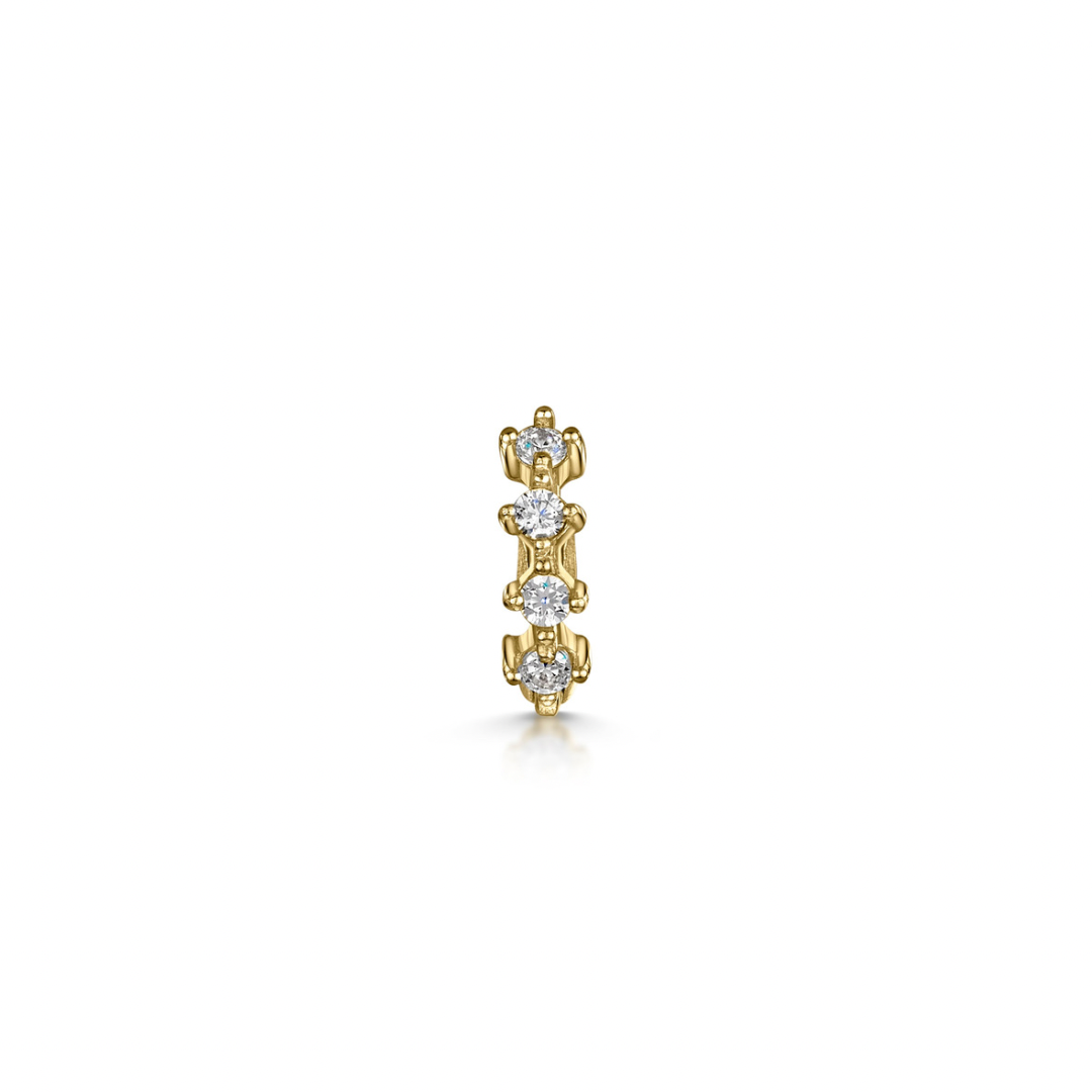 9k solid yellow gold four-stone crystal teeny tiny huggie earring