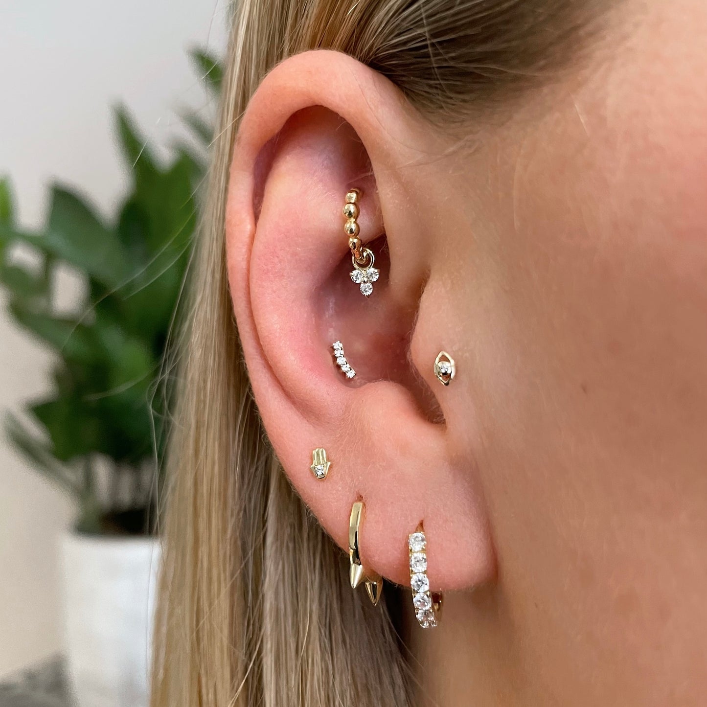 astrid miyu 9k solid yellow gold 8mm plain spike huggie earring Huggies and Hoops Laura Bond